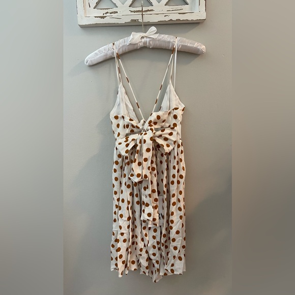 New Zara Polka Dot Mini Dress With Ties In Brown/Cream Size XS - Picture 3 of 12